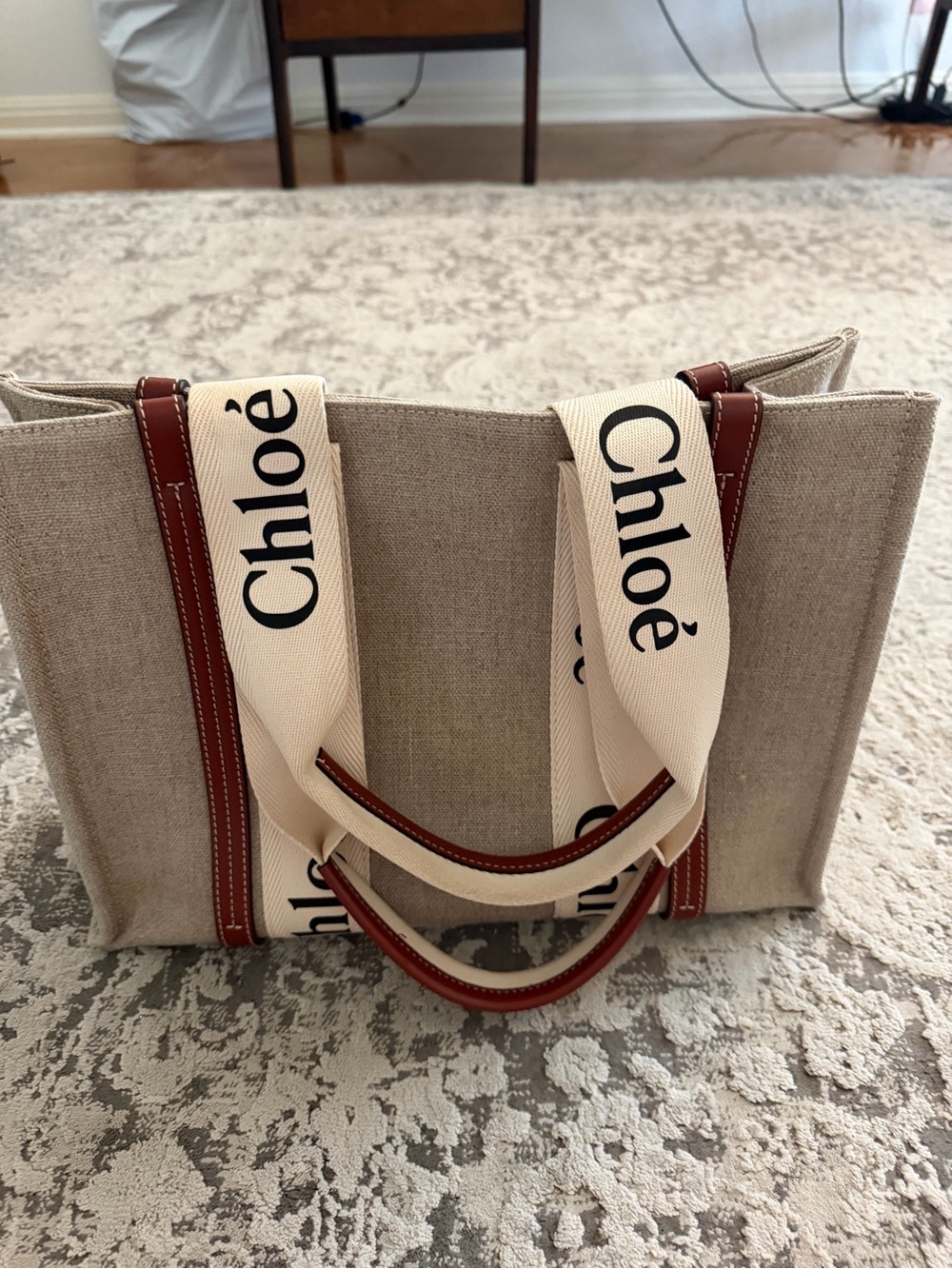Chloé Beige Canvas Tote with Branded Cream Straps and Brown Trim - Picture 4 of 12